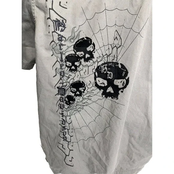 Harley Davidson‎ Short Sleeve Button Up Embroidered Shirt Skulls Flames Large - Picture 4 of 11